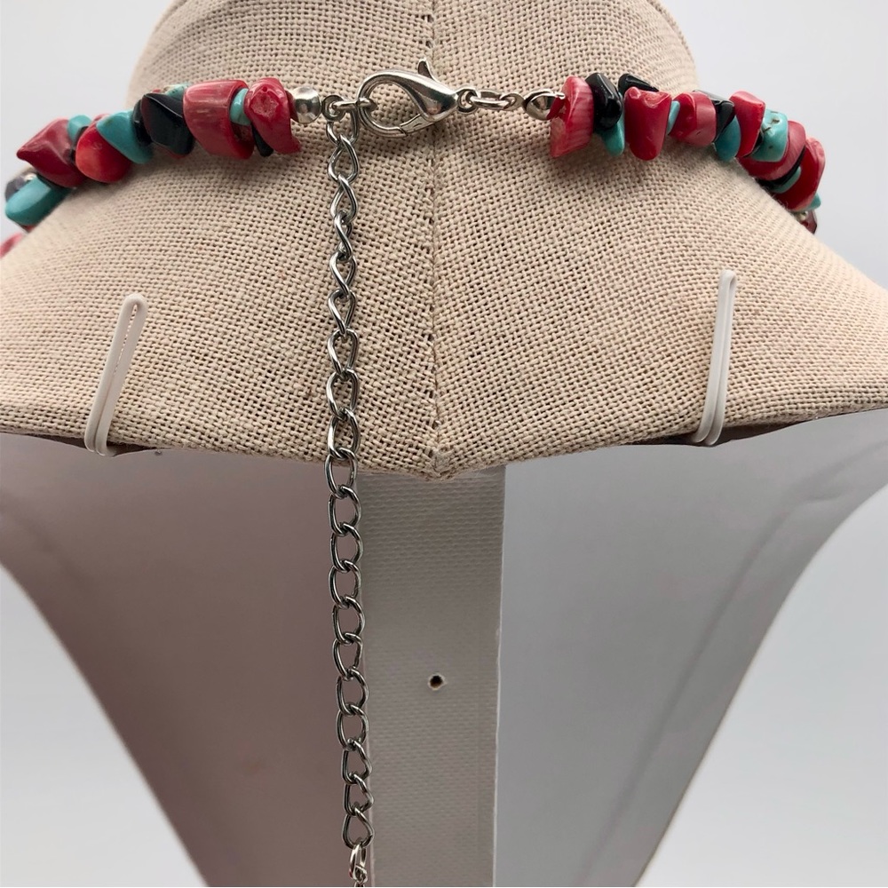 Southwestern Faux Turquoise Faux Bamboo Coral Stone Chip Collar Necklace 17” - Picture 17 of 17